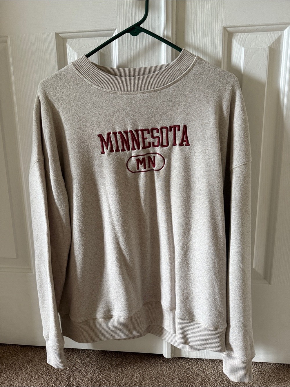 Champion Minnesota Crewneck Sweatshirt - Light Beige with Maroon Embroidery